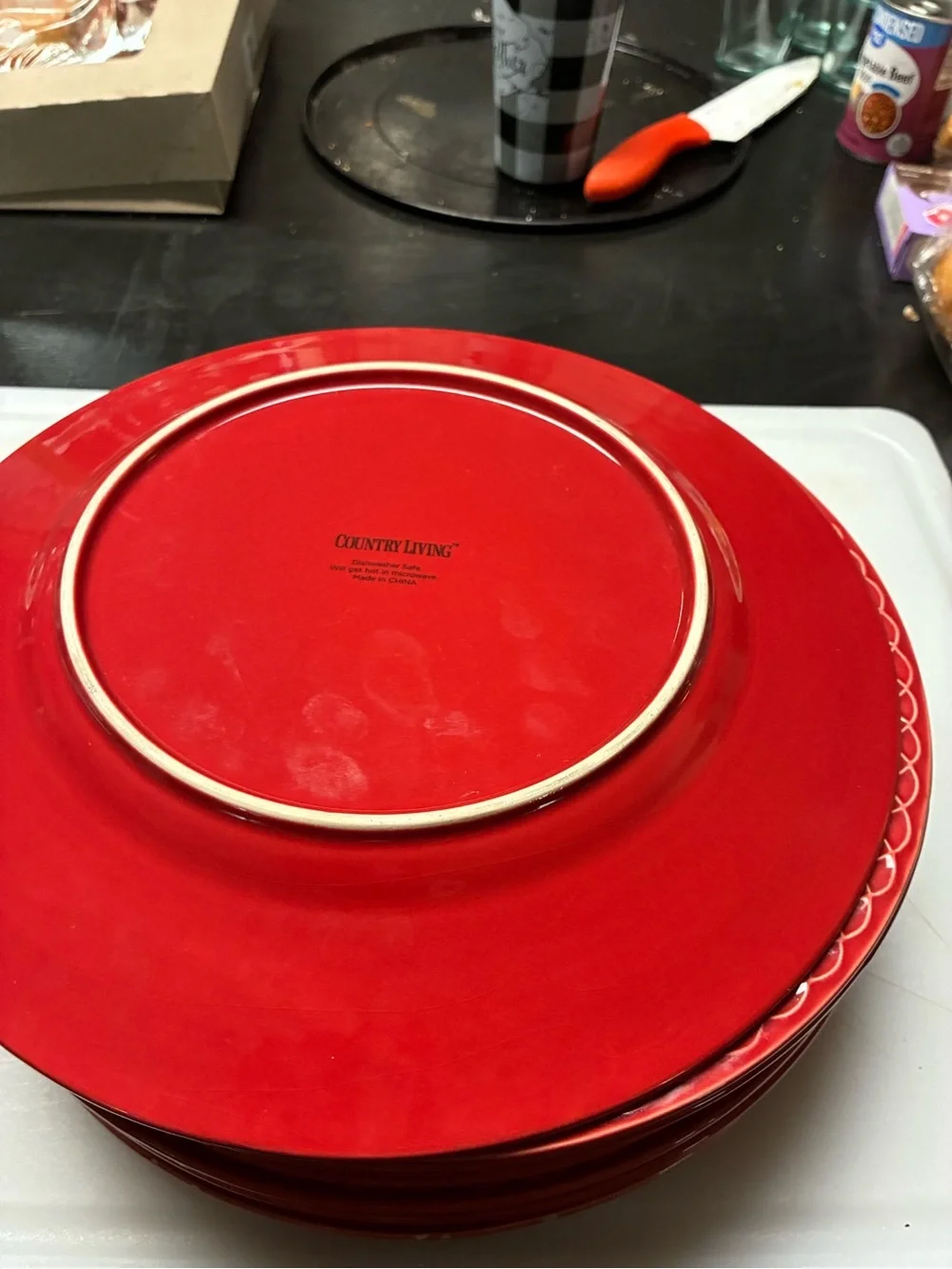 Vibrant Red Scallop-Pattern Ceramic Dinner Plate - Set of 6